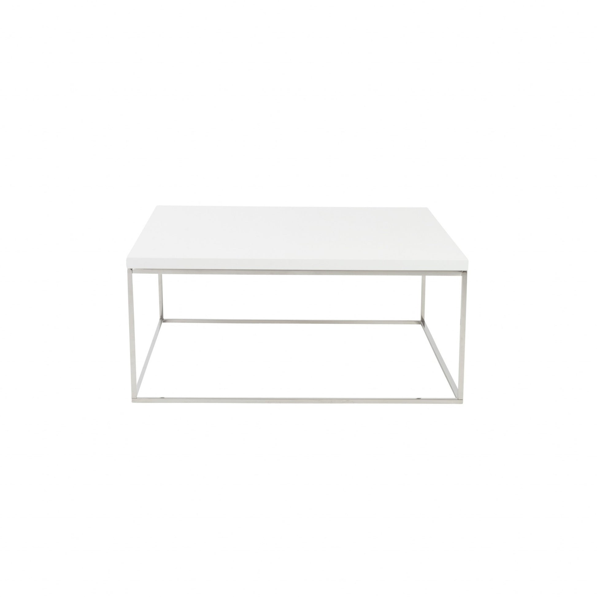 White and Chrome High Gloss Square Coffee Table Homeroots Living Room