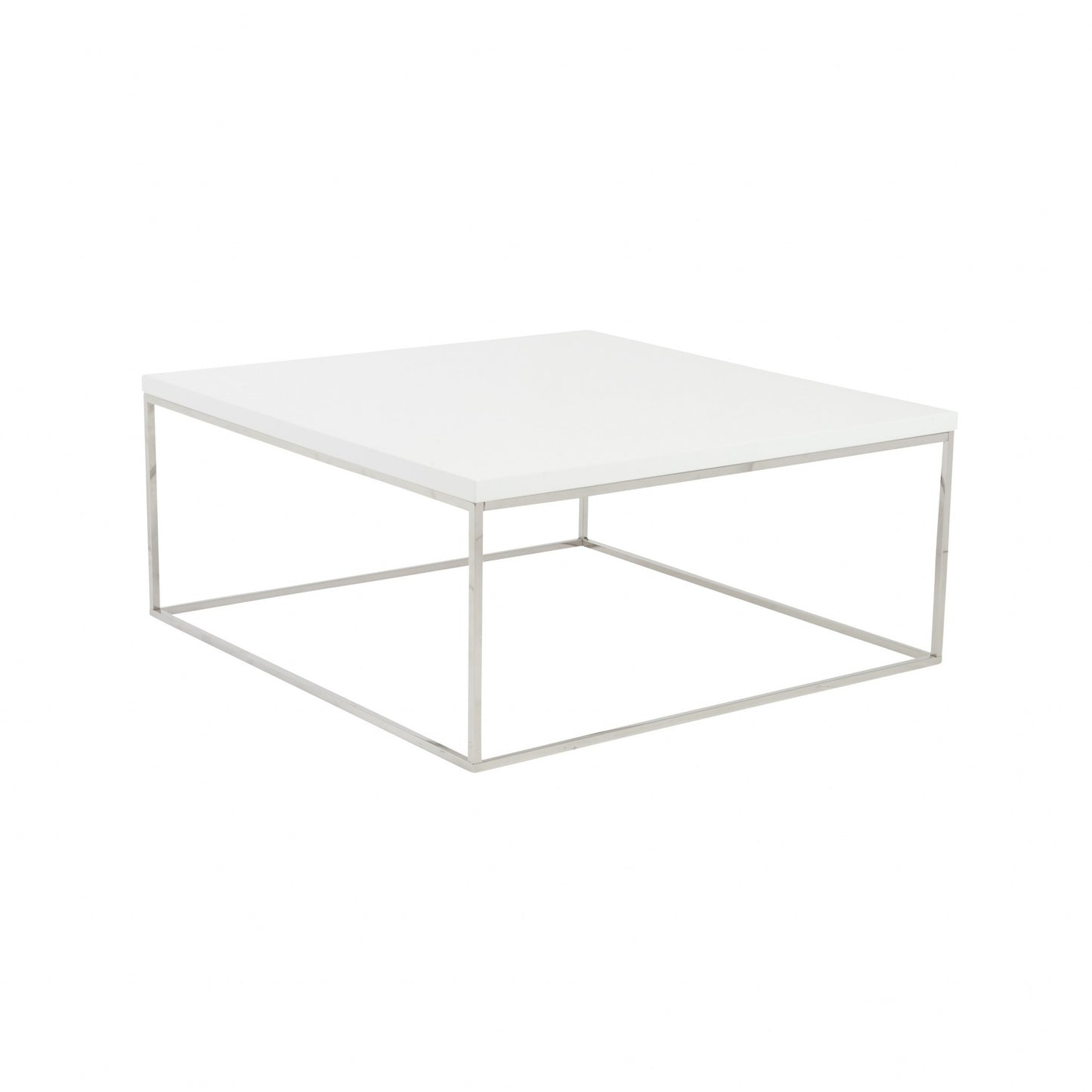 White and Chrome High Gloss Square Coffee Table Homeroots Living Room