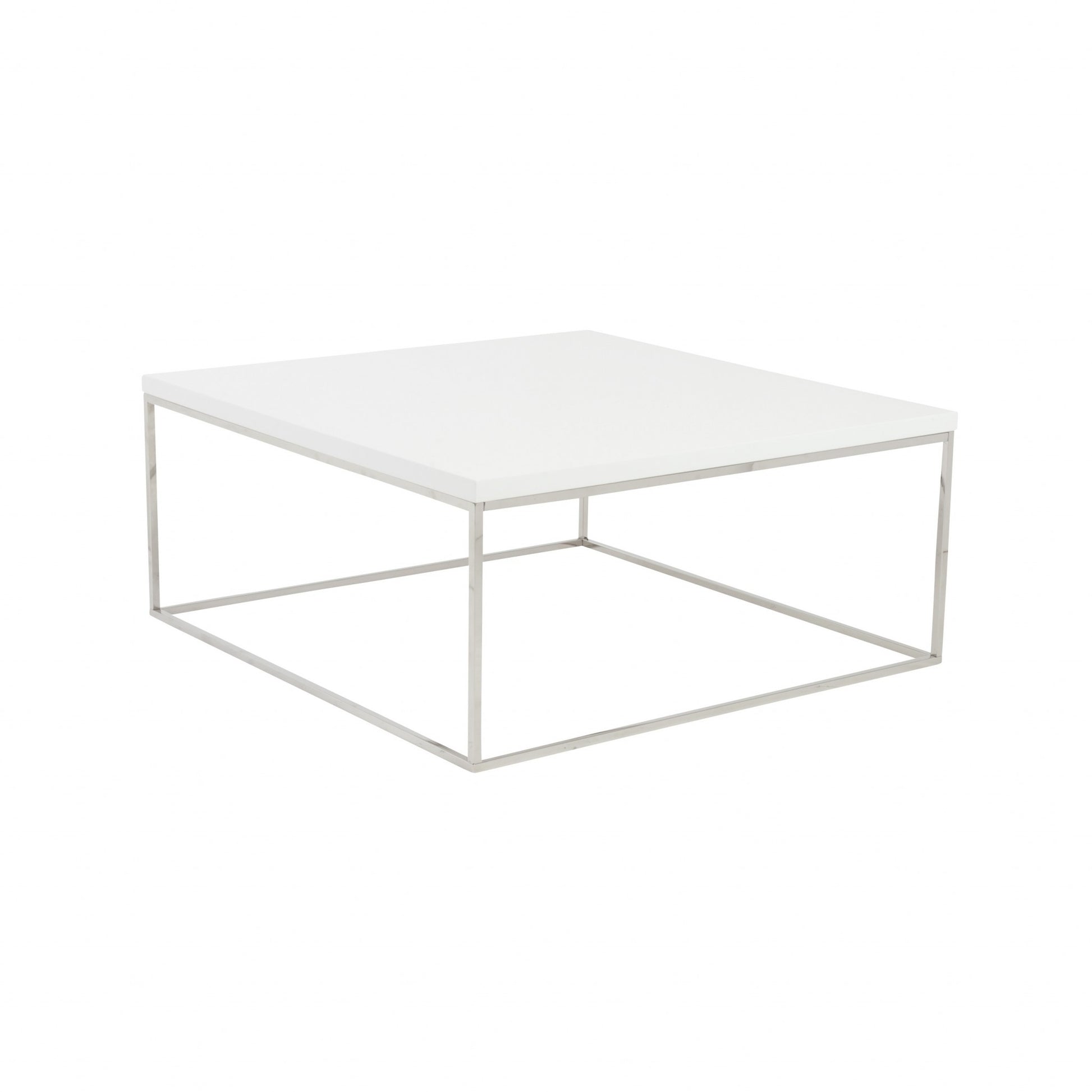 White and Chrome High Gloss Square Coffee Table Homeroots Living Room