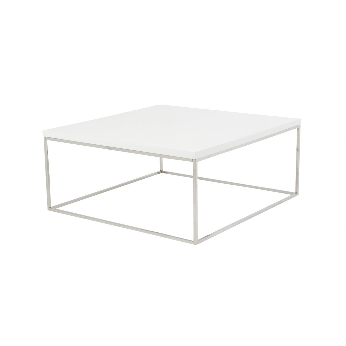 White and Chrome High Gloss Square Coffee Table Homeroots Living Room