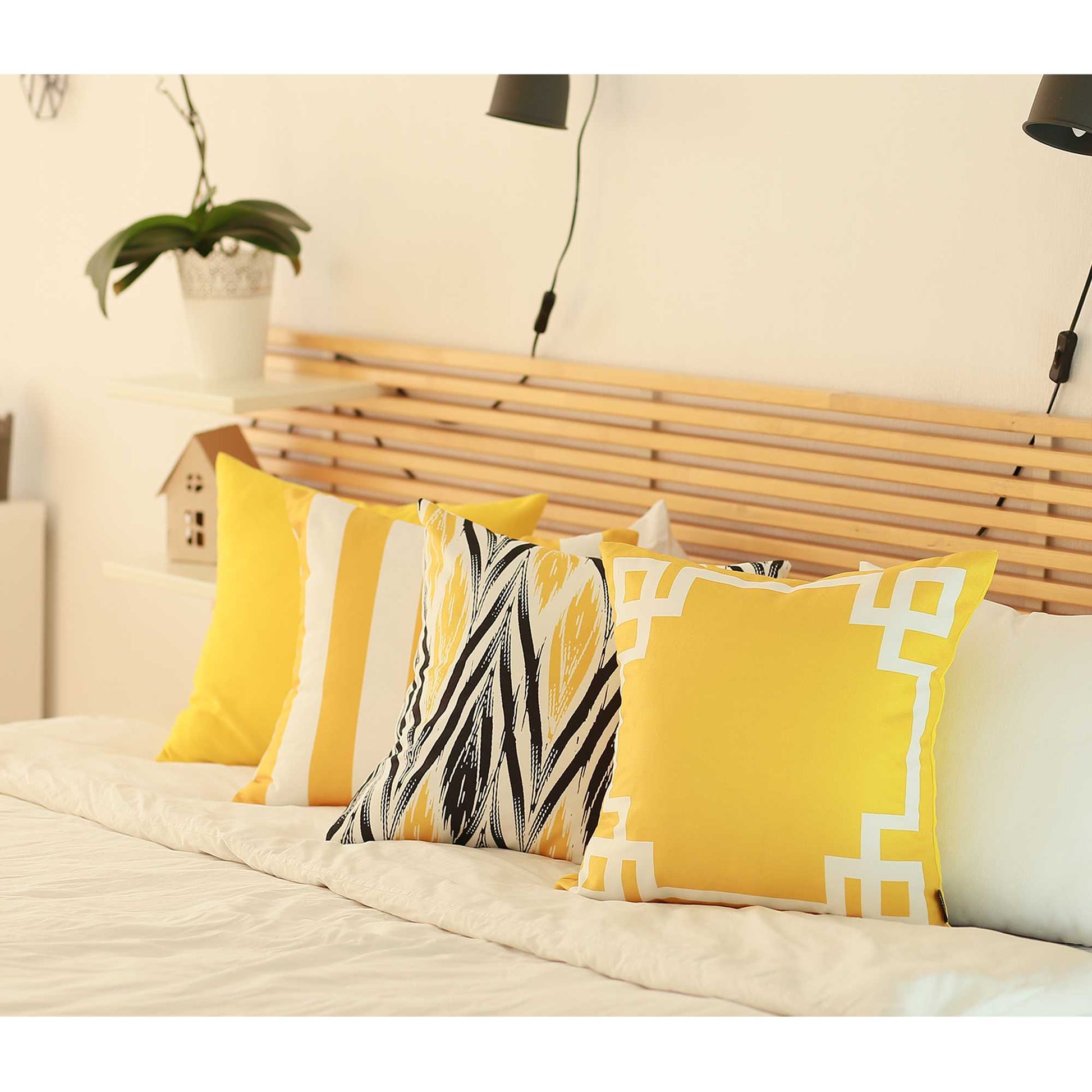 Yellow And White Geometric Decorative Throw Pillow Cover Homeroots Home Decor